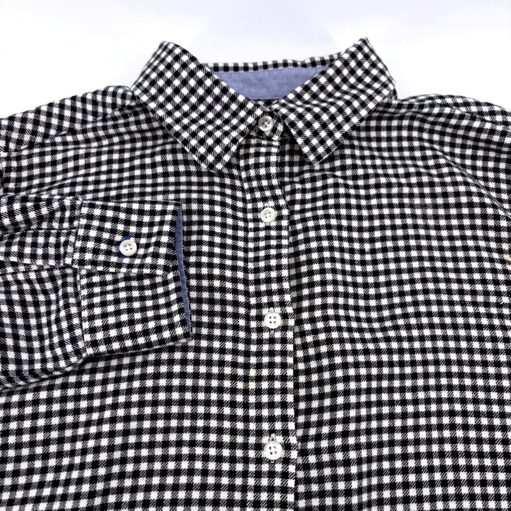 Lands End Womens Black White Gingham Flannel Button Up Shirt Size M 10-12